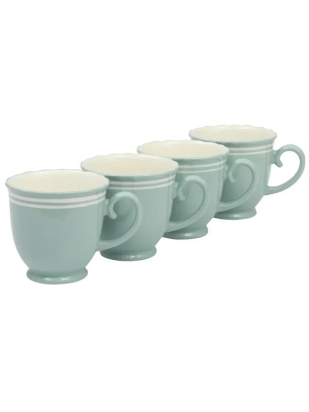 The Pioneer Woman Home Sage Blue Floral Farmhouse Style Ceramic Coffee Mugs Set